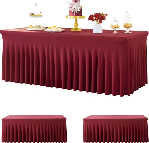 Vista 17 de Mantel de elastano negro de 6 pies para mesas rectangulares de 6 pies, paquete de 2 manteles elásticos sin arrugas para fiestas, bodas, cumpleaños
