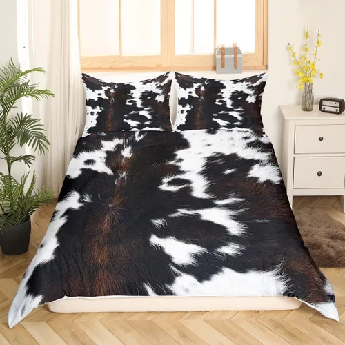Vista 46 de Juego de ropa de cama estampada con diseño de perro y mi lado, tamaño King, diseño de pareja, color negro y blanco, juego de ropa de cama de perro