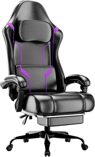 Vista 10 de Silla ergonómica para videojuegos, silla de videojuegos con cojín de resorte de bolsillo y reposapiés, silla de computadora ajustable en altura