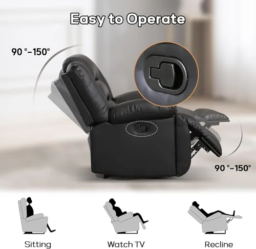 Vista 5 de EBELLO Sofá reclinable manual de piel sintética con 2 portavasos ocultos, reposabrazos rellenos, sofá reclinable de 3 asientos, sofá para sala