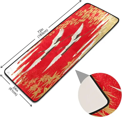 Vista 3 de Washable Runner Rug 2x6, Japanese Crane Gold Maple Leaves Non-Slip Modern Floor Carpet Area Rugs for Hallway Bedroom Kitchen Bathroom