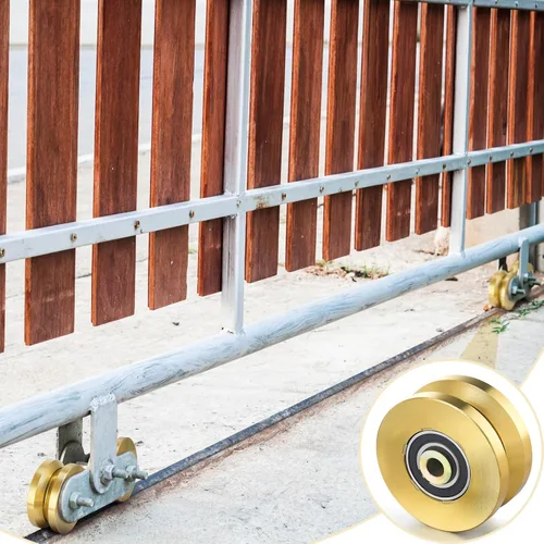 Vista 5 de Tatuo Ruedas sólidas de 4 pulgadas con ranura en V, ruedas resistentes para puerta corredera, rodillos de 1-3/4 pulgadas de ancho, 2500 libras