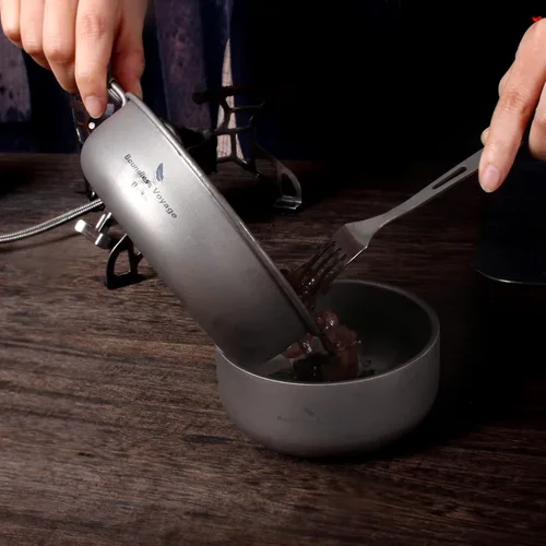 Vista 9 de Boundless Voyage Sartén de titanio con mango plegable ultraligero para acampar picnic sartén plancha vajilla utensilios de cocina A-Ti2061C