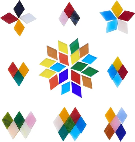 Vista 4 de Allazone Azulejos de mosaico de 3 formas, piezas de vidrio de mosaico de colores mezclados para manualidades, decoración del hogar, platos, marcos