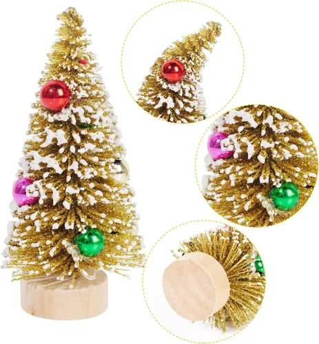 Vista 3 de Yookat 12 piezas de mini árboles de Navidad, mini árboles de sisal pequeños, mini pinos con base de madera, mini árboles de cepillo de botella