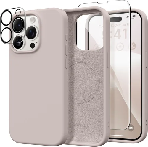 Vista 977 de GONEZ Funda magnética para iPhone 14, compatible con Magsafe, con protector de pantalla + protector de cámara, forro de microfibra antiarañazos