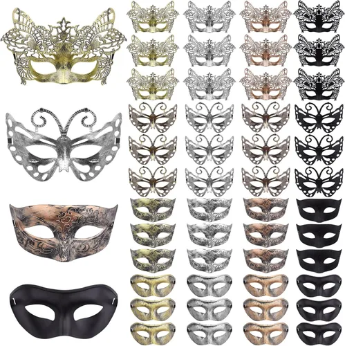 FEQO 48 piezas máscaras de mascarada, máscaras antiguas vintage, máscaras venecianas