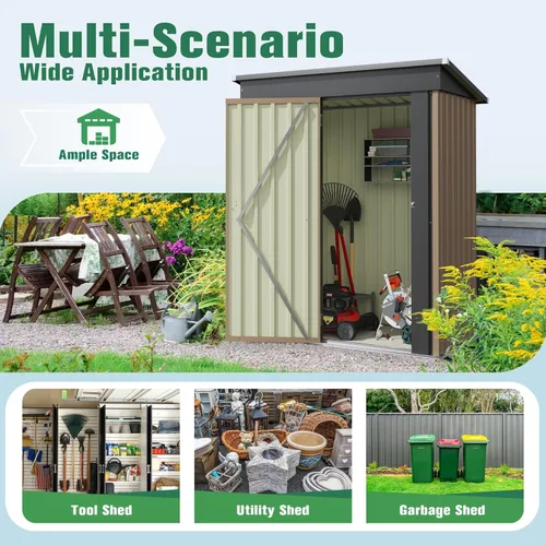 Vista 6 de Flamaker Cobertizo de almacenamiento de 5 x 3 pies, impermeable, de metal, para jardín, con puerta con cerradura, cobertizo de herramientas