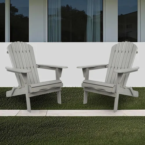 Vista 7 de Wood Lounge Patio Chair for Garden Outdoor Wooden Folding Embossed Adirondack Set of 2 Solid Cedar with Grain(Gray)