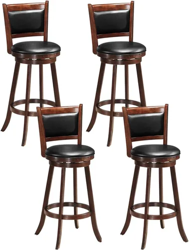 Vista 8 de ERGOMASTER Taburetes de bar giratorios de 24 pulgadas con respaldo, madera de caucho, negro, juego de 2