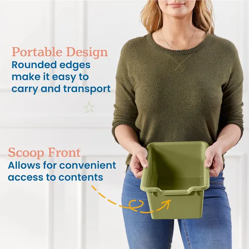 Vista 4 de ECR4Kids Cubo de almacenamiento frontal con cucharada, organización multiusos, color verde helecho, 30 piezas