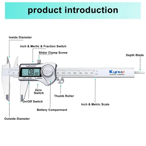 Vista 5 de Kynup Calibre Digital, Herramienta de Medición de Calibre Micrométrico Externo, Calibre de Dial Vernier, Calibre de 6 Pulgadas Herramienta DIY