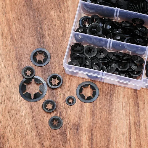 Vista 5 de 340 arandelas internas de bloqueo de estrella de dientes, clips de velocidad a presión, M3-M12, arandelas de bloqueo rápido negras de 65 Mn