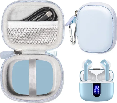 Vista 9 de CaseSack Funda para auriculares Bluetooth TAGRY X08, auriculares inalámbricos verdaderos 60H, bolsillo de malla para cable de carga (Negro)