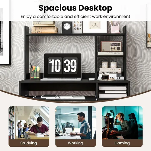 Vista 9 de Giantex Escritorio para computadora con gabinete y estantería, mesa de computadora de 43.5 pulgadas con teclado Tra y soporte para CPU, escritorio