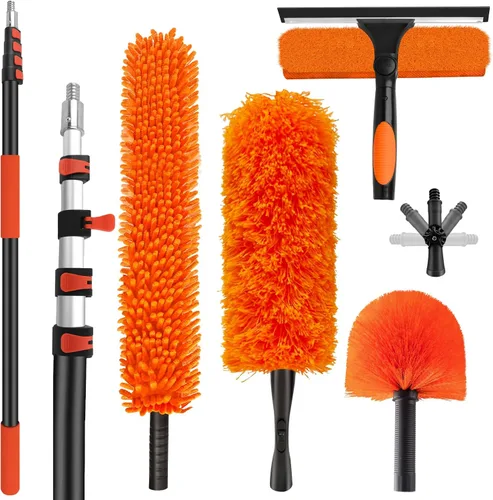 Kit de limpieza de plumero de alto alcance de 26 pies con poste de