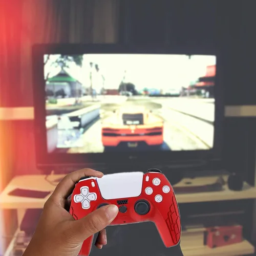 Vista 6 de Funda de silicona para PS5, funda de silicona para Playstation 5, protector antideslizante con 10 tapas de joysticks de pulgar (tipo L, rojo)