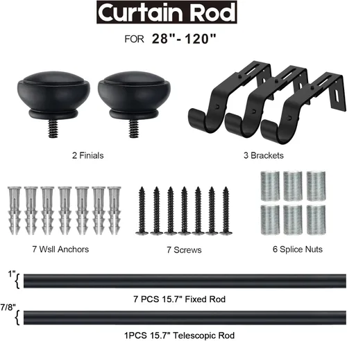 Vista 39 de SIMEWIN Barras de cortina para ventanas de 28 a 120 pulgadas, ajustable, de 1 pulgada de diámetro, juego de cortinero decorativo para ventana