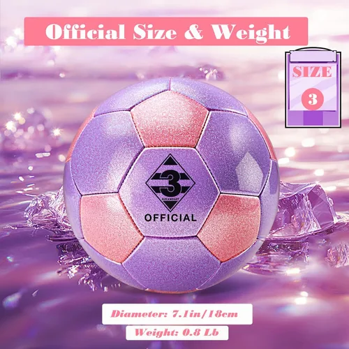 Vista 2 de Glitter Pink Purple Soccer Ball Size 3 4 5 with Pump & Needle/Mesh Bag, Sofu PU Soccer Ball Kit for Indoor Outdoor Practicing Training Playing Gift