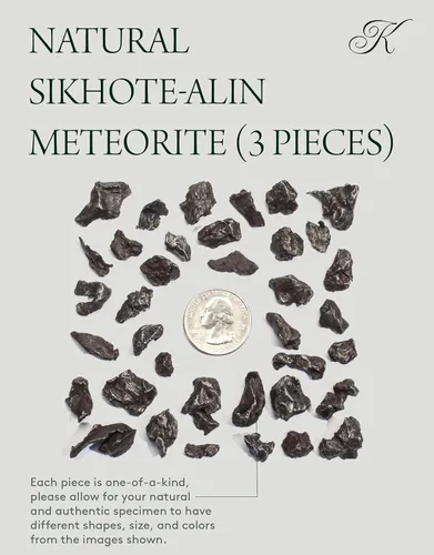 Vista 4 de KALIFANO Sikhote-Alin - Paquete de meteoritos (3 piezas) - Auténtico meteorito de hierro en bruto de Siberia - Especimen raro con tarjeta