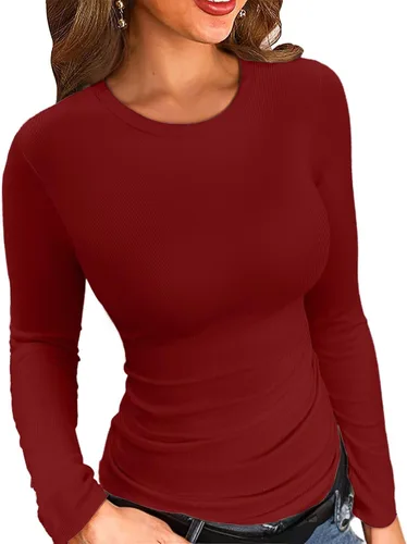 Vista 12 de VICHYIE Fall Clothes Womens Crewneck Ribbed Long Sleeve Shirts Slim Fitted Tee Casual Basic Tshirt Top Negro