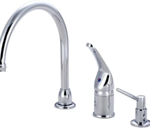 Vista 6 de Kingston Brass KB828K8 Chatham - Grifo de cocina con mango de una sola palanca con rociador y dispensador de jabón, níquel cepillado, alcance