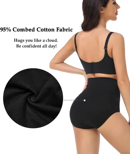 Vista 4 de wirarpa Ropa interior de algodón para mujer, de cintura súper alta, elástica, cobertura completa, paquete de 4