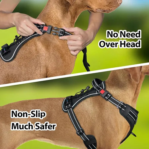 Vista 3 de PHOEPET Arnés táctico sin tirones para perro, chaleco de servicio con paneles Molle y bucle, fácil control con asa para perros pequeños (negro, S)