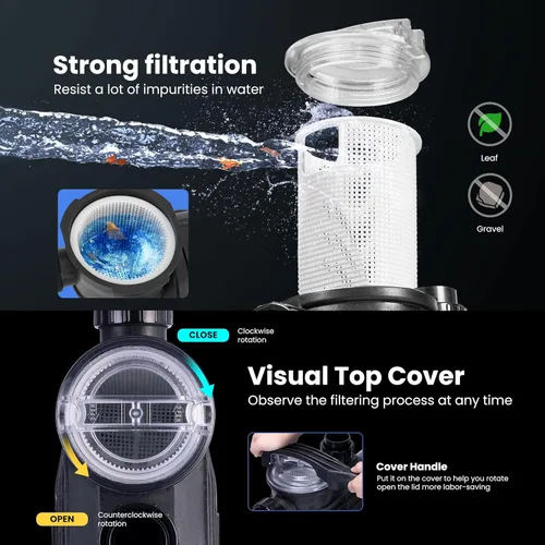 Vista 3 de VIVOHOME 2.5HP Bomba de piscina de doble voltaje, autocebante de alta elevación 78 pies, ahorro de energía DOE, conectores de 1.5" y 2" con cesta