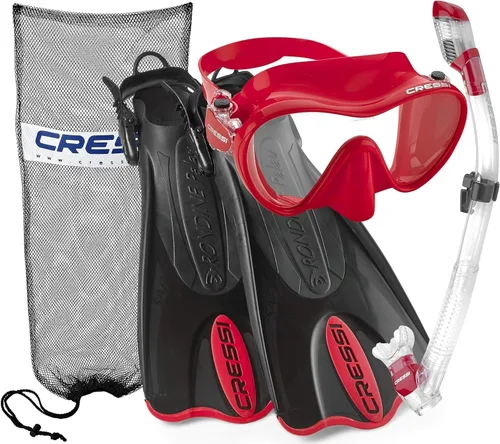 Cressi Juego de esnórquel para adultos, máscara F1 + esnórquel seco supernova + aletas Palau SAF, juego de esnórquel, diseñado en Italia