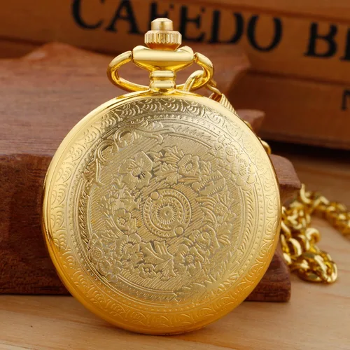 Vista 5 de Realpoo Gold Smooth Shield - Reloj de bolsillo de cuarzo con caja redonda, movimiento de cuarzo con cadena, color dorado, Rosado, Retro