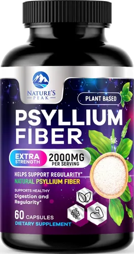 Polvo de cáscara de psyllium de 2000 mg por porción, suplemento de fibra soluble para salud digestiva diaria y apoyo a la regularidad, cápsulas de