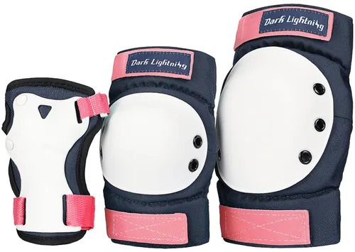 Vista 6 de Dark Lightning Rodilleras para niños y jóvenes, coderas, muñequeras 3 en 1, equipo de protección, para patineta, patinaje, en línea, ciclismo
