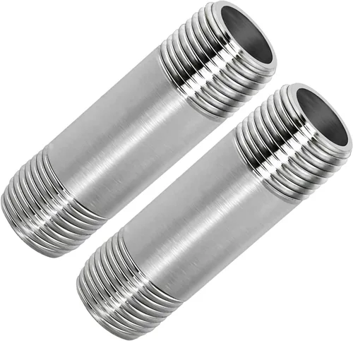 Vista 2 de Boquilla de tubo de ajuste de 1" NPT x 1" NPT macho, de acero inoxidable 304, accesorios de tubería fundida de 50mm de longitud (paquete de 2)