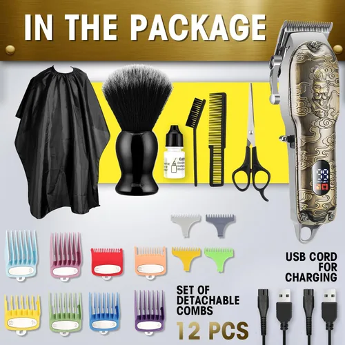 Vista 5 de Karrte Cortadora de pelo profesional para hombres, juego de cortapelos para barba, recortadora de barba, kit de corte de pelo inalámbrico