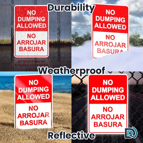 Vista 3 de Señales de No Dumping Propiedad Privada – Reflectante 8 x 12 in No Arrojar Basura Aluminio Inglés Español Clima Resistente a la decoloración UV No