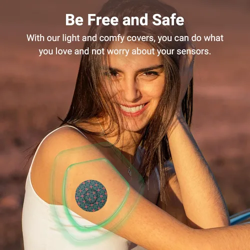 Vista 4 de Dexcom - Parches adhesivos para sensor G7, protector de cinta de sensor estampado, cinta CGM, 16 piezas coloridas, impermeables y resistentes al