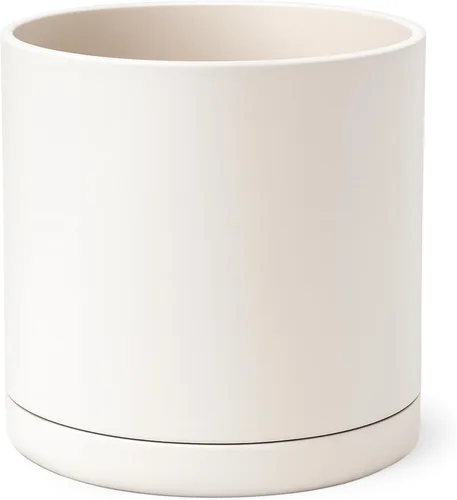 Vista 21 de D'vine Dev Juego de macetas de plástico de 8 pulgadas para macetas de plantas con agujero de drenaje y platillos sin costuras, color negro, 74-X-B-1