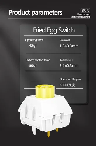 Vista 2 de KPREPUBLIC Kailh Fried Egg V2 Switch RGB SMD Lineal 2.12 oz Interruptores para teclado mecánico mx vástago 5pin pom autolubricante amarillo