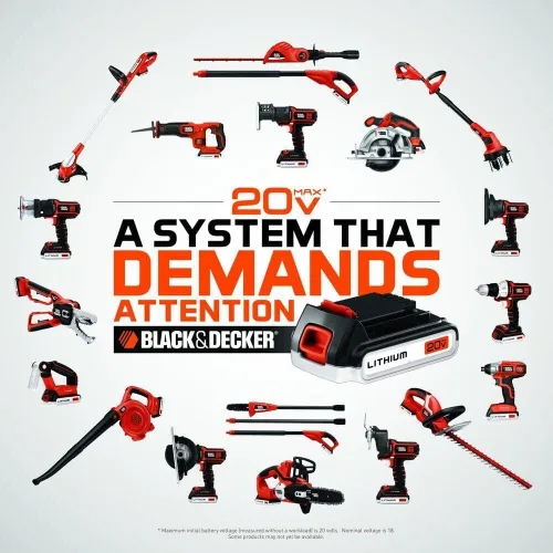 Vista 6 de BLACK+DECKER Batería 20V MAX, Batería de Iones de Litio 1.5Ah, Tiempo de Funcionamiento Extendido, Compatible con Herramientas, Equipo