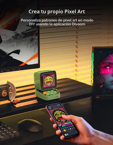 Vista 5 de Divoom Ditoo - Altavoz Bluetooth retro de arte pixelado con pantalla frontal de 16X16 LED controlada por aplicación (color negro)