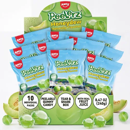 Vista 15 de AMOS Peelerz - Paquete variado de gomitas pelables, sabor mango, uva, manzana verde y piña, hecho con jugo de fruta real, 4 bolsas, 13.22 oz (375 g)