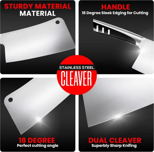 Vista 5 de Utopia Kitchen Cuchillo Cleaver de 7 pulgadas de Acero Inoxidable Cuchillos de Chef Carnicero para Carne, Verduras Cuchillo de Chef de Cocina