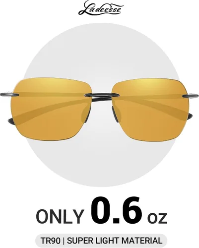 Vista 8 de LADEESSE Sunglasses Men - Rimless Square Polarized Sunglasses - Lightweight TR90 Frame Sun Glasses with UV Protection