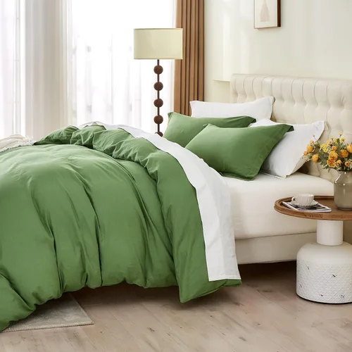 Vista 11 de Simple&Opulence Juego de funda de edredón de lino francés de 88 x 92 pulgadas, 5 piezas (1 funda de edredón, 4 fundas de almohada), mezcla de lino