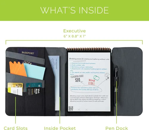 Vista 3 de Rocketbook - Carpeta para cuaderno 100 reciclable biodegradable con soporte para bolígrafo cierre magnético y almacenamiento