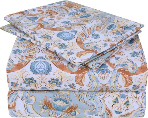 Vista 17 de JSD Juego de sábanas florales azul marino, tamaño individual, sábanas de microfibra impresas de 3 piezas, bolsillo extra profundo, sin arrugas