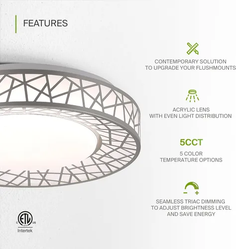 Vista 3 de ASD Lámpara de Techo LED Empotrada de 12 Pulgadas para Dormitorio, 20W 1130LM 5CCT 2700K-5000K, Luces Regulables Triac, Comedor, Sala de Estar