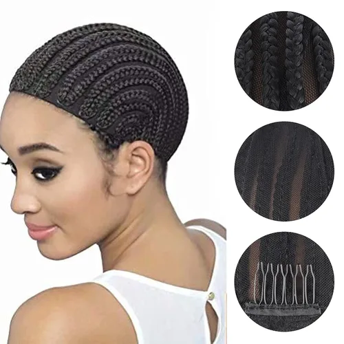 Vista 4 de XCCOCO 1 gorra de peluca de ganchillo trenzada transpirable para hacer pelucas sintéticas duraderas y estables, color negro, más fácil de coser
