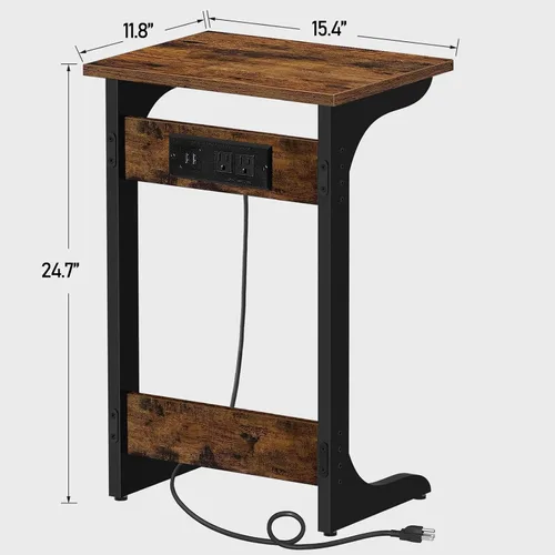 Vista 34 de TUTOTAK Mesa auxiliar en forma de C con estación de carga, mesa auxiliar para espacios pequeños, sala de estar, dormitorio V1TB01BG043